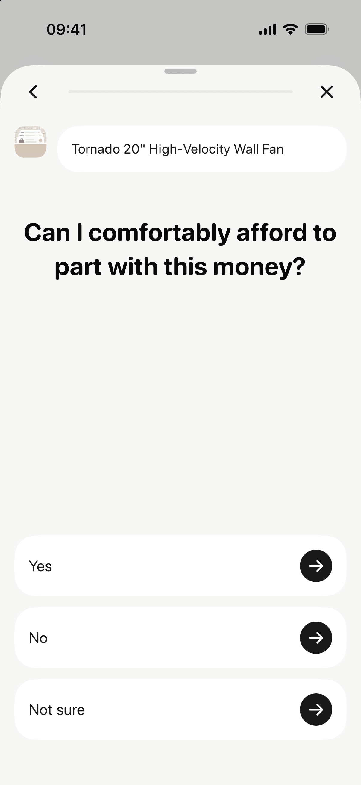 Decision help asking whether you can comfortably afford an item after its waiting period